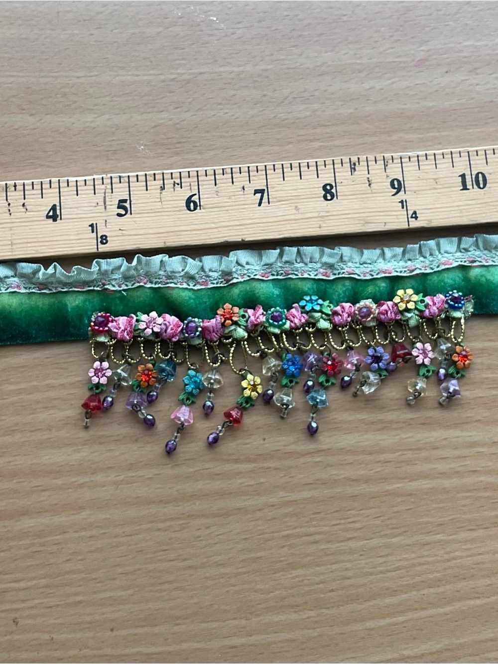 Michal Negrin Floral Multicolor Beaded Choker Necklace - Green Velvet - Picture 3 of 4